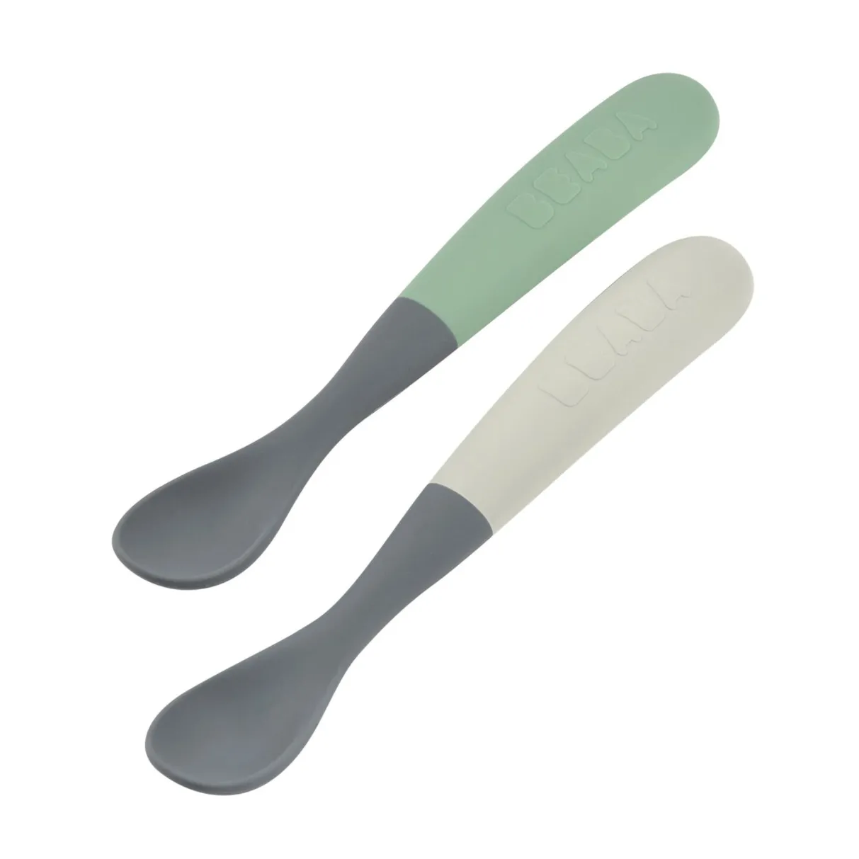 BÉABA Couverts, Vaisselle Et Bavoirs*Lot De 2 Cuilleres 1Er Age Silicone Bi-Ton Mineral