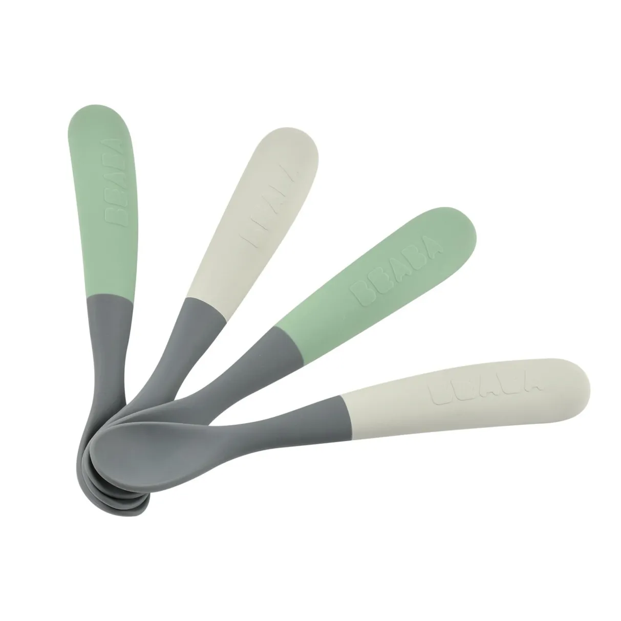 BÉABA Couverts, Vaisselle Et Bavoirs*Lot De 4 Cuilleres 1Er Age Silicone Bi-Ton Mineral