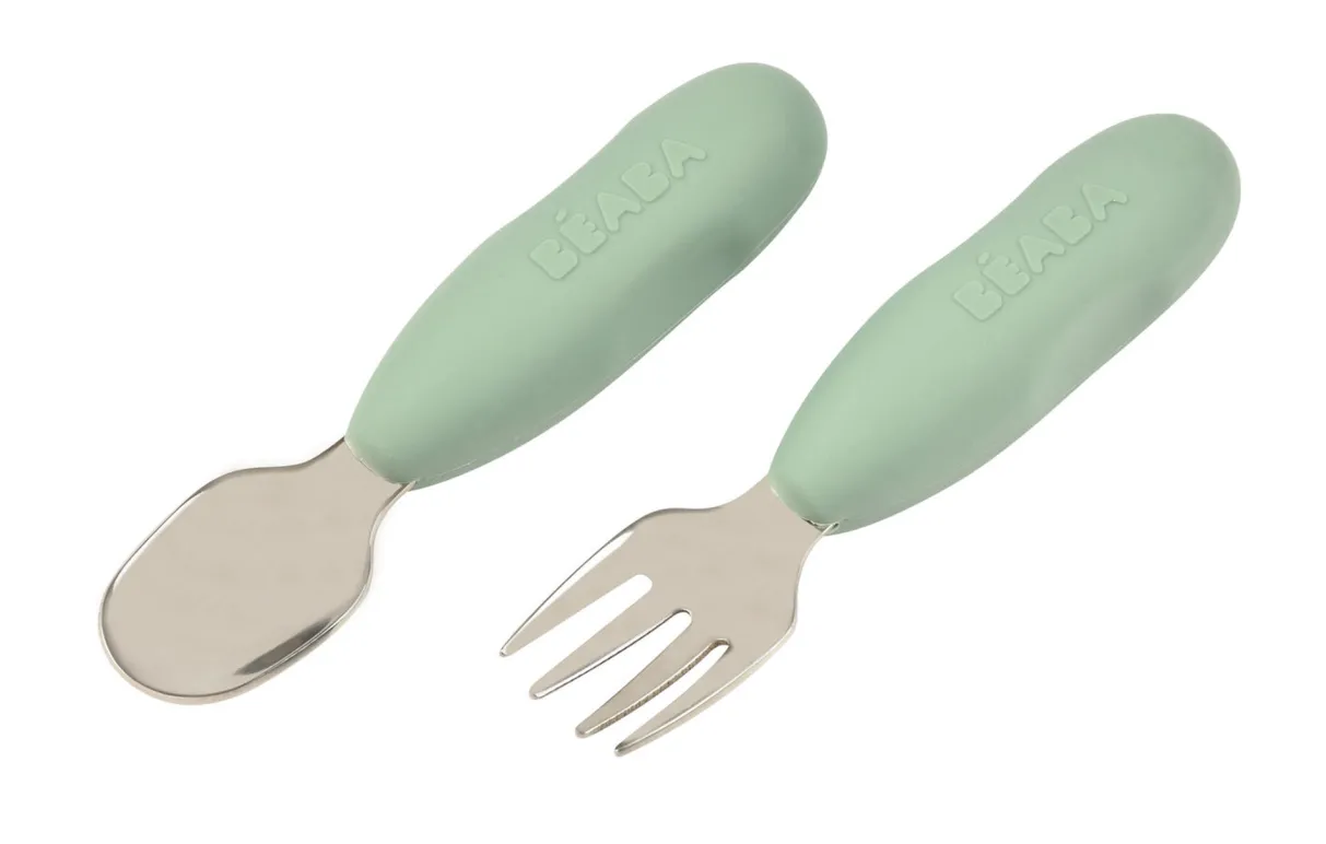 BÉABA Couverts, Vaisselle Et Bavoirs*Lot De 2 Pre-Couverts Inox Sage Green