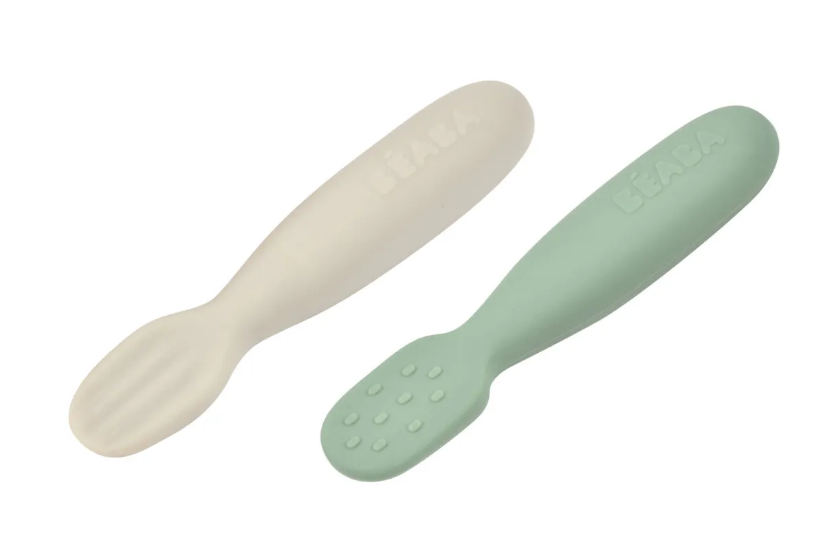 BÉABA Couverts, Vaisselle Et Bavoirs*Lot De 2 Pre-Cuillere Silicone Sage Green / Velvet Grey