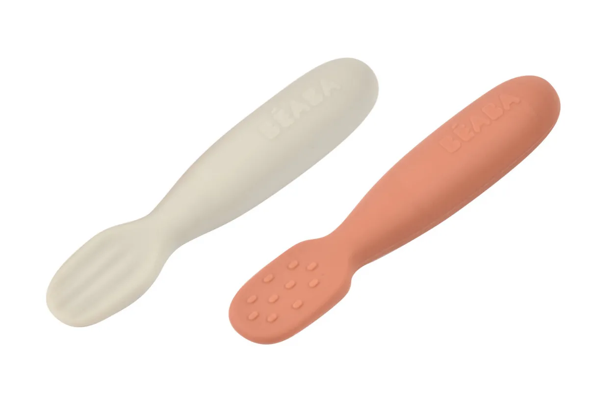 BÉABA Couverts, Vaisselle Et Bavoirs*Lot De 2 Pre-Cuillere Silicone Terracotta / Velvet Grey