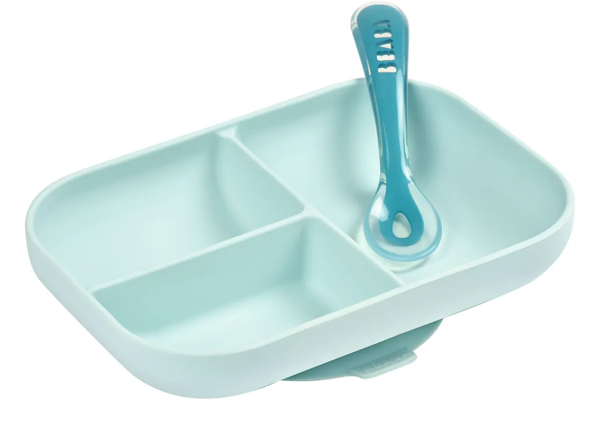 BÉABA Couverts, Vaisselle Et Bavoirs*Set Repas Silicone Avec Ventouse Blue