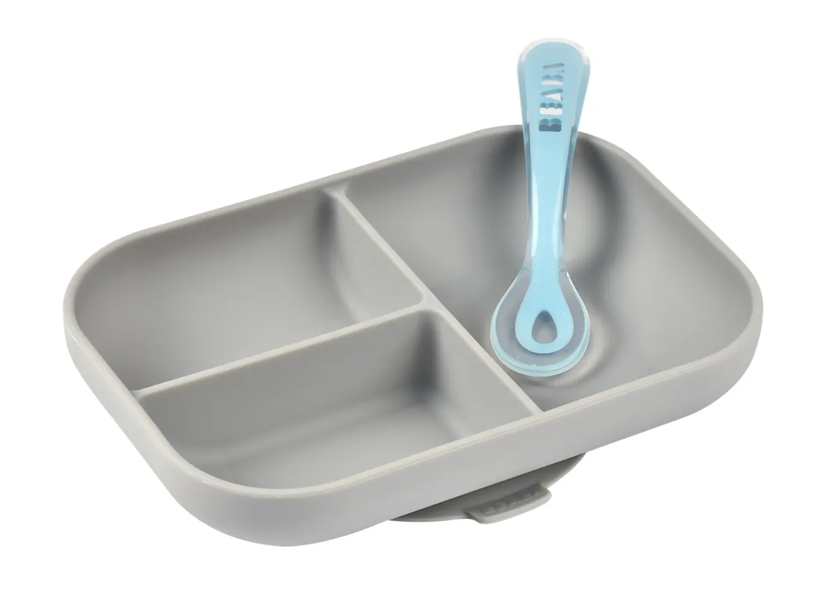 BÉABA Couverts, Vaisselle Et Bavoirs*Set Repas Silicone Avec Ventouse Grey