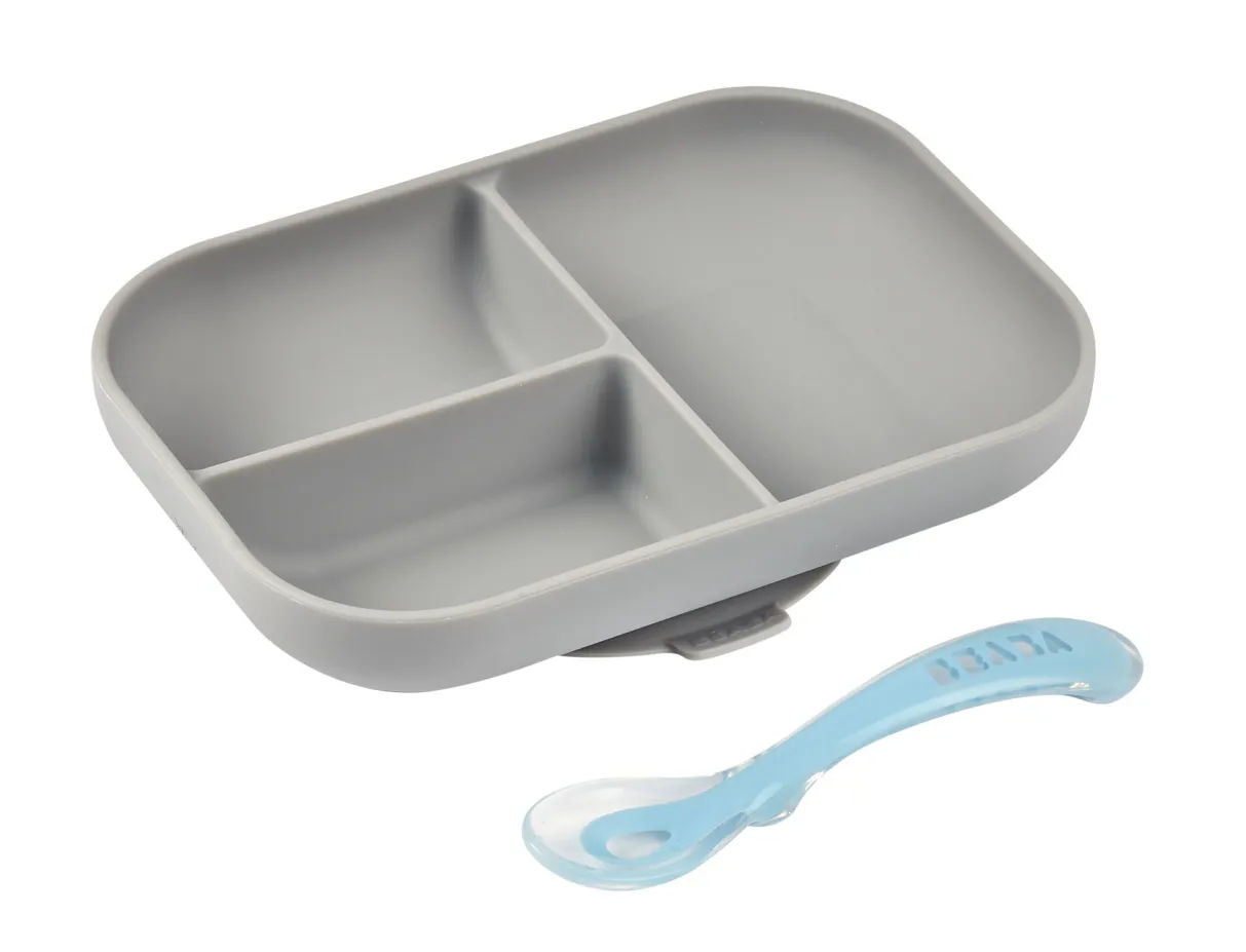 BÉABA Couverts, Vaisselle Et Bavoirs*Set Repas Silicone Avec Ventouse Grey