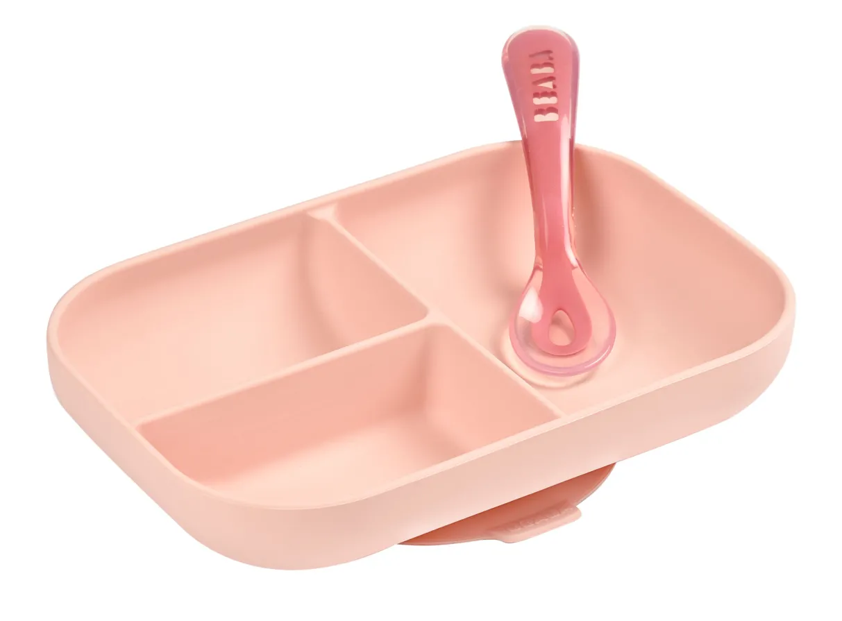 BÉABA Couverts, Vaisselle Et Bavoirs*Set Repas Silicone Avec Ventouse Pink