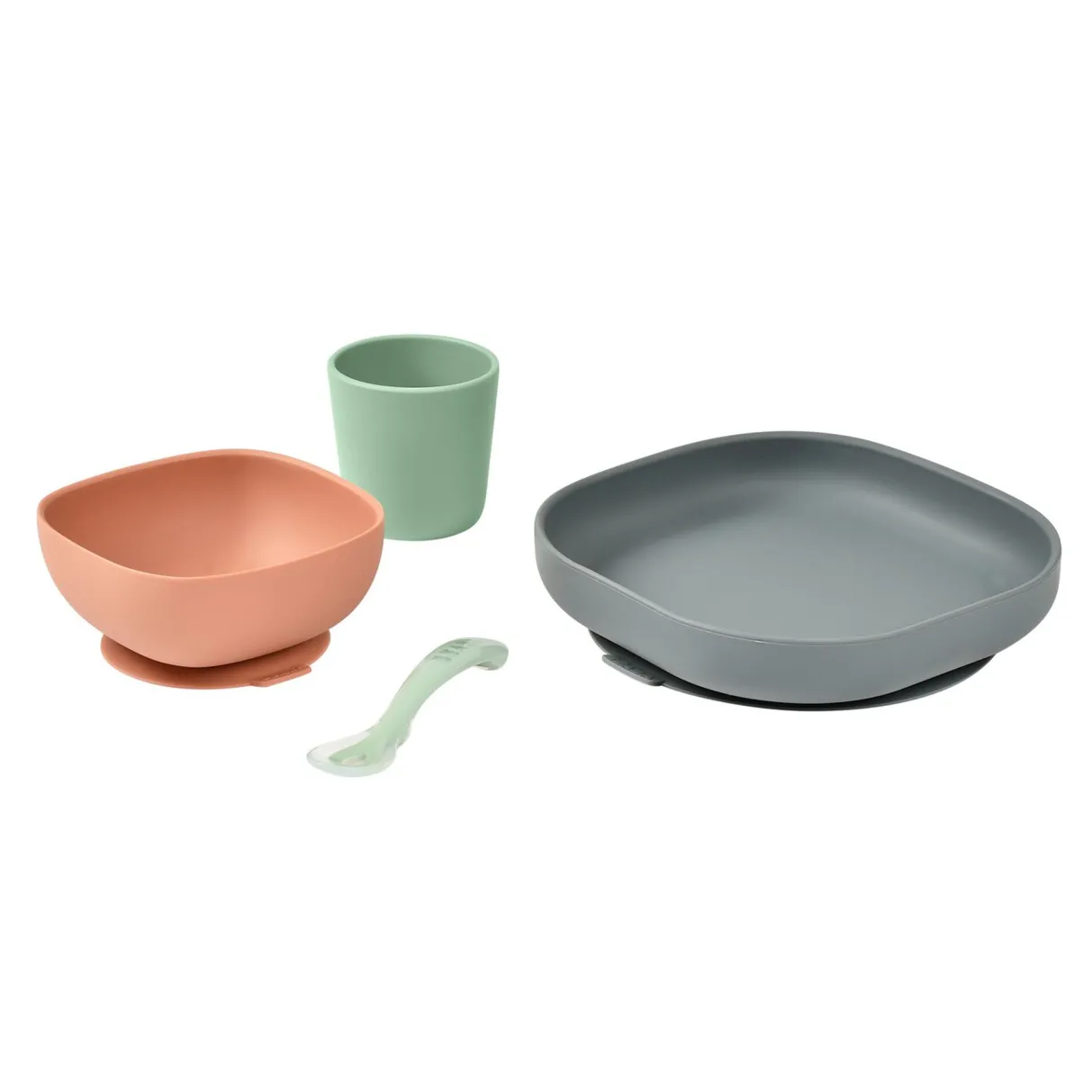 BÉABA Couverts, Vaisselle Et Bavoirs*Set Vaisselle Silicone 4 Pieces Mineral